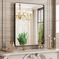 Black Bathroom Mirror, 24x32 Inch Thick Rectangle Metal Framed Wall Mirror, Modern Round Corner Bathroom Vanity Mirror for Over Sink, Bedroom, Living Room, Entryway
