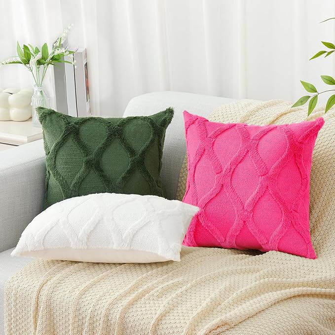 decorUhome Throw Pillow Covers 26x26 Inch Set of 2, Soft Plush Faux Fur Wool Forest Elf Couch Pillow Covers, Decorative Neutral Pillow Cases for Bed Sofa Living Room Home Decor