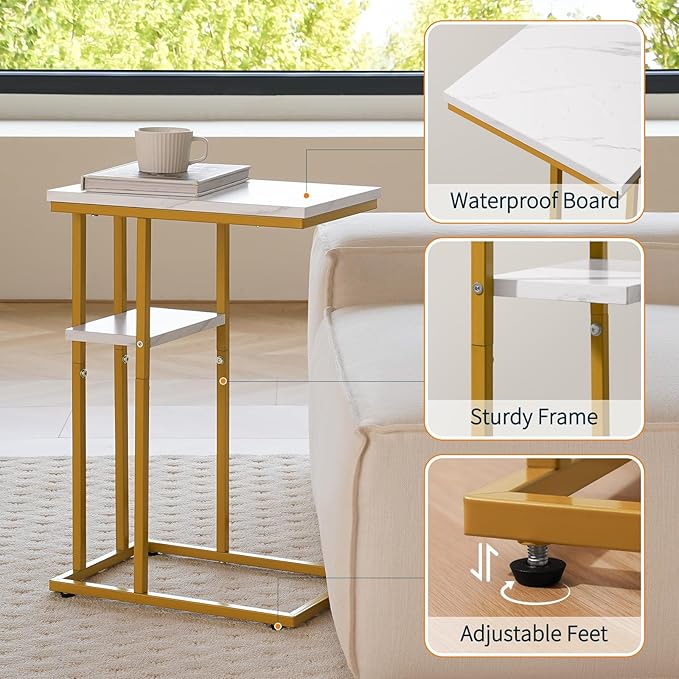 Yoobure C Shaped End Table Set of 2, Side Table for Couch and Bed, Small Side Tables for Small Spaces, Living Room, Bedroom, Rustic Snack Tables