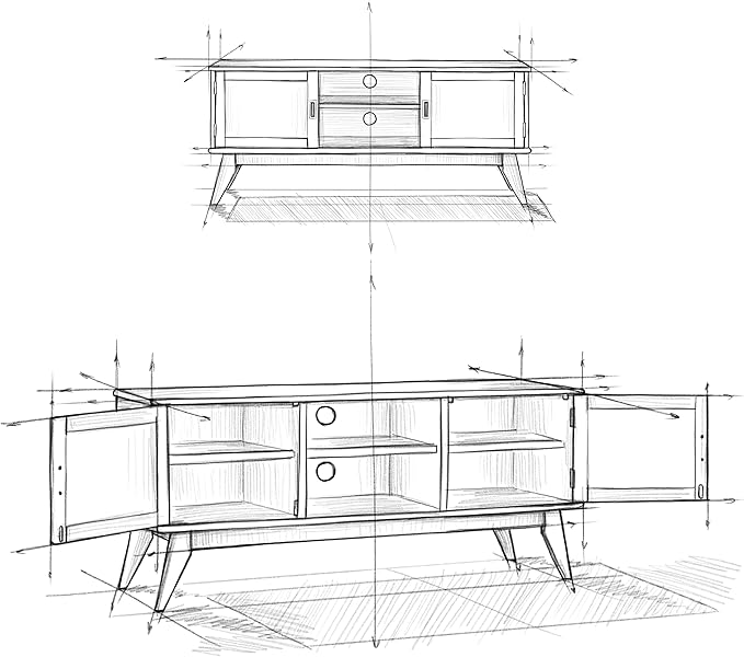 SIMPLIHOME Draper SOLID HARDWOOD 60 inch Wide Mid Century Modern TV Media Stand in Black For TVs up to 65 inches for the Living Room and Entertainment Center
