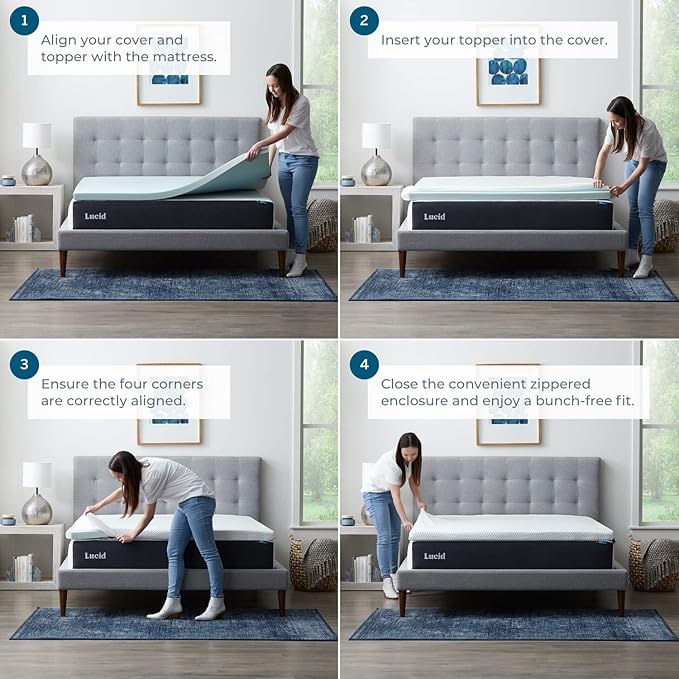 LUCID 2 Inch Traditional Foam Topper and LUCID Zippered Enclosure Mattress Topper Cover, Full