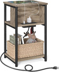 VASAGLE Side Table with Charging Station, 3-Tier End Table with USB Ports and Outlets, Nightstand for Living Room, Bedroom, 11.8 x 13.4 x 22.8 Inches, Plug-in Series, Camel Brown and Black