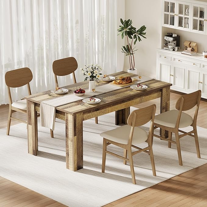 CABIHOME Dining Table for 4-6, 63" Inch Dining Tables for 4, Farmhouse Large Kitchen Dining Table, Rectangular Dining Room Table for Small Space, Wood Dinner Table for Kitchen, Apartment, Rustic Brown