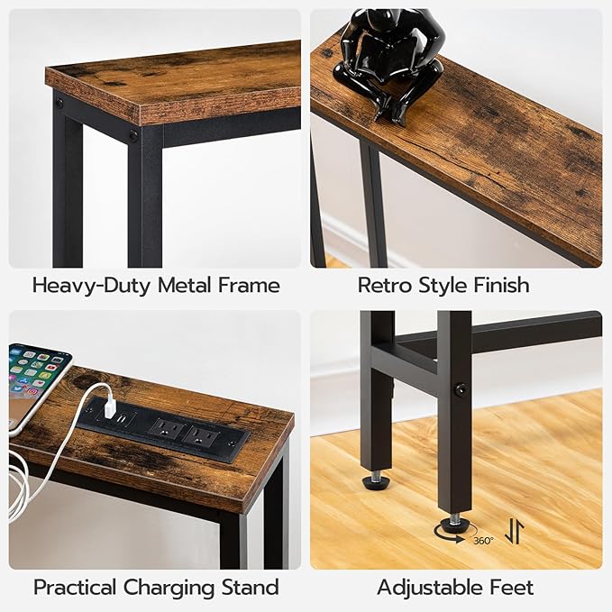 HOOBRO 39.4" Skinny Console Table with Power Outlet, 5.9" Behind Couch Table with Charging Station, Narrow Sofa Table, Long and Thin Table for Entryway, Living Room, Rustic Brown BF51UXG01