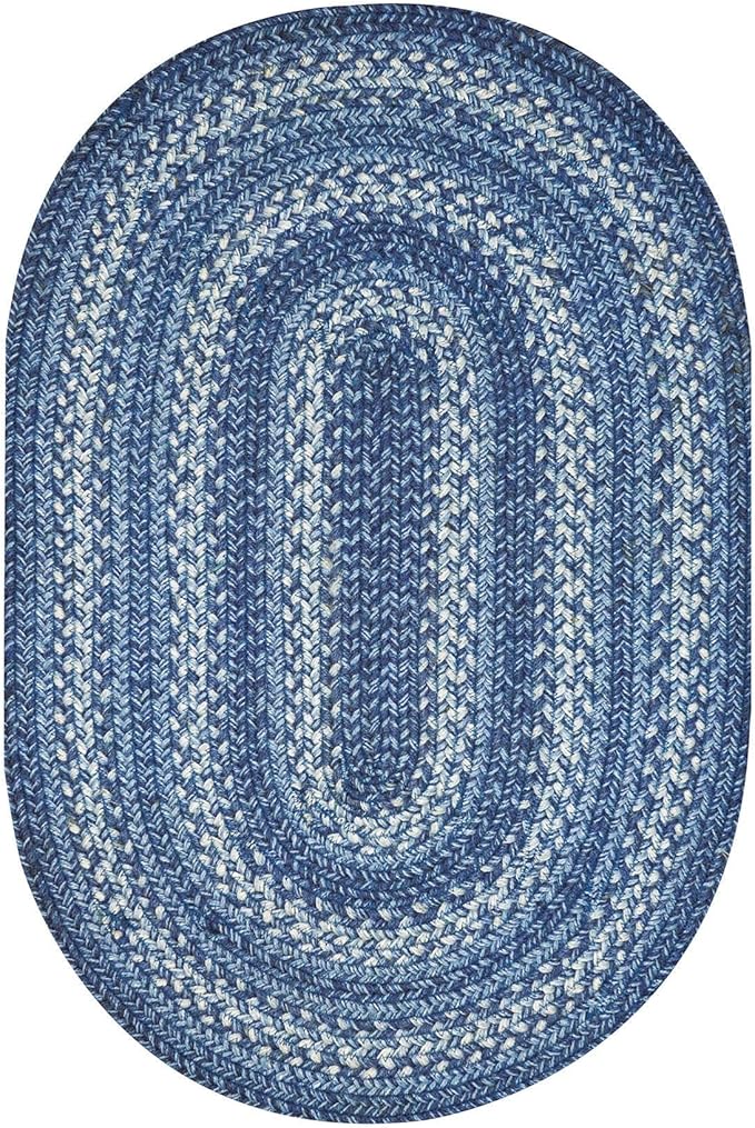 Homespice Denim Jute Blue 8x10' Braided Oval Area Rugs for Living Room, Bedroom and Dining Room. Pet Friendly. Decor Styles- Farmhouse Rug, Rustic, Vintage, Cottage, Primitive, Country, Boho Rug