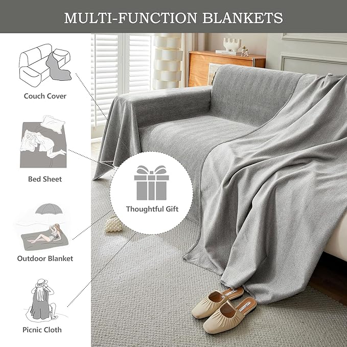 STACYPIK Chenille Sofa Cover for Dogs, Washable Dark Gray Couch Cover for Pets, Non Slip Couch Covers for L Shape, Furniture Protector for 3 Cushion Couch with Tassels,Sofa Throw Blankets-71X150IN