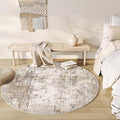 8x8 Washable Round Rug Brown Grey Neutral Abstract Living Room Bedroom Large Area Rug Non Slip Soft Low Pile Indoor Floor Carpet for Dining Room Kitchen Office Entryway