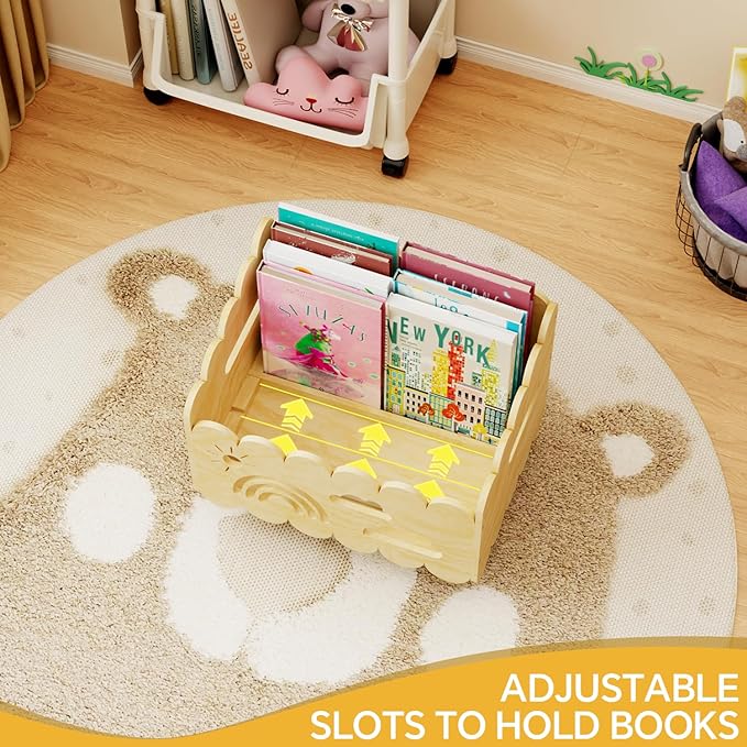 Wood Kids Bookshelf, Montessori Bookshelf, With 2 Adjustable Dividers, Suitable Kids Rooms, Nursery & Classroom, Kids Bookshelf And Toy Storage, Toddler Book Rack, Nursery Book Shelves, Kids Bookcase