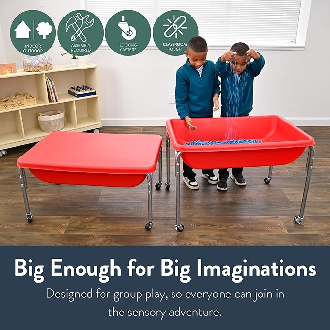 Children's Factory Medium Sensory Table – 18″ Height Table and Lid, Sandbox with Lid, Water Table for Kids, Red