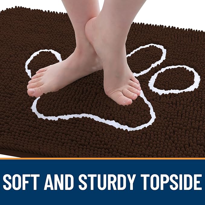 OLANLY Door Mat for Muddy Dog Paws 47x32, Ultra Absorbent Chenille Mud Doormat with Paw Print Design, Non-Slip Washable Doormat for Indoor Entryway, Quick-Dry Pet Bed Mats for Dirty Dogs, Brown