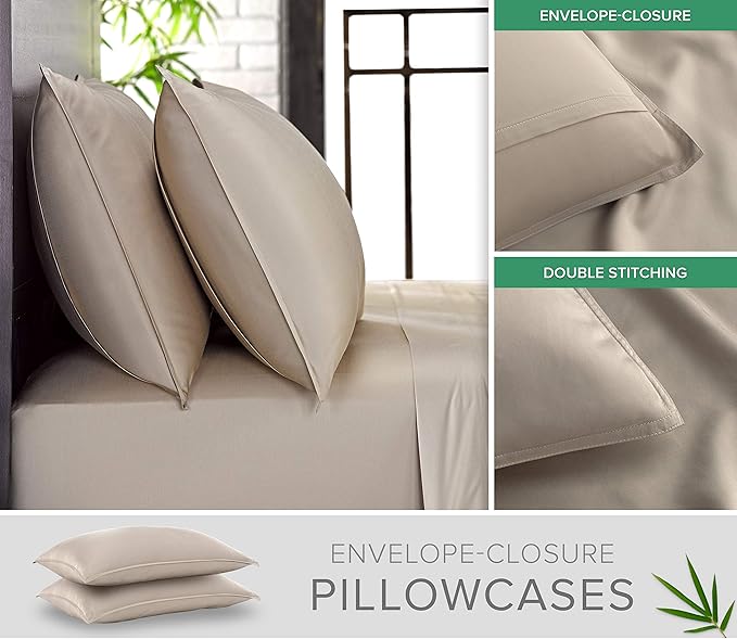 California King Sheets by Pure Bamboo, Genuine 100% Organic Viscose Derived from Bamboo Bed Sheet Set, Soft & Cooling, Double Stitching, Lifetime Quality Promise (California King, Sand)