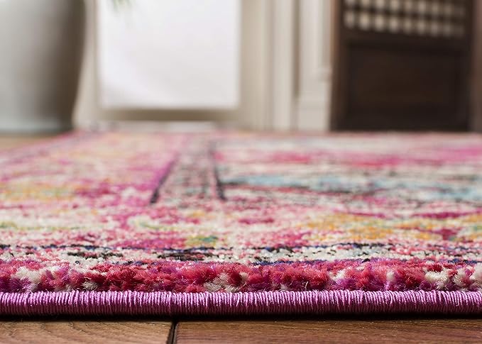 SAFAVIEH Monaco Collection Runner Rug - 2'2" x 8', Pink & Multi, Boho Chic Medallion Distressed Design, Non-Shedding & Easy Care, Ideal for High Traffic Areas in Living Room, Bedroom (MNC243D)