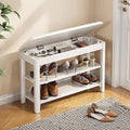 Shoe Rack Bench Seat Rubberwood 2-Tier Wooden Storage Bench 550lbs Compact Mid-Century Modern Design for Entryway, Hallway, Closet, Front Door Entrance, Foyer