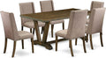 East West Furniture V777FL716-7 7 Piece Dining Room Table Set Consist of a Rectangle Kitchen Table with V-Legs and 6 Dark Khaki Linen Fabric Parsons Dining Chairs, 40x72 Inch, Multi-Color