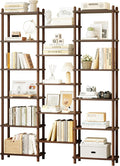 IOTXY Wooden Triple Wide Bookshelf - 6-Tier Large Shelf Bookcase with Solid Beech Frame, Tall Freestanding Open Etagere Display Rack for Home Office, Walnut