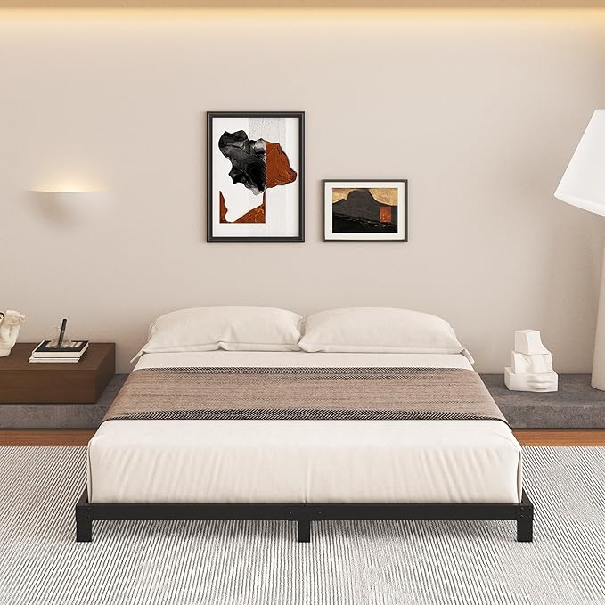 5 Inch Low Queen Bed Frame, Heavy Duty Bed Frame Queen Size Low Profile, No Box Spring Needed, Easy Assembly, Noise Free, Black