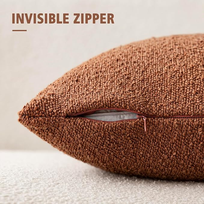 Foindtower Set of 2, Decorative Textured Boucle Throw Pillow Covers Accent Solid Pillow Cases Neutral Couch Cushion Case for Chair Sofa Bedroom Living Room Home Decor 26x26 Inch Burnt Orange Hazel