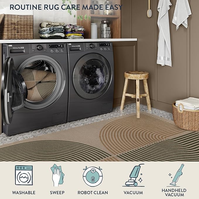 Lahome Modern Rainbow Easy Jute Rug, 2x8 Hallway Runner Washable Rugs for Entryway Farmhouse Kitchen Rug, Non Slip Indoor Outdoor Carpet Contemporary Throw Door Mat for Bedroom Porch