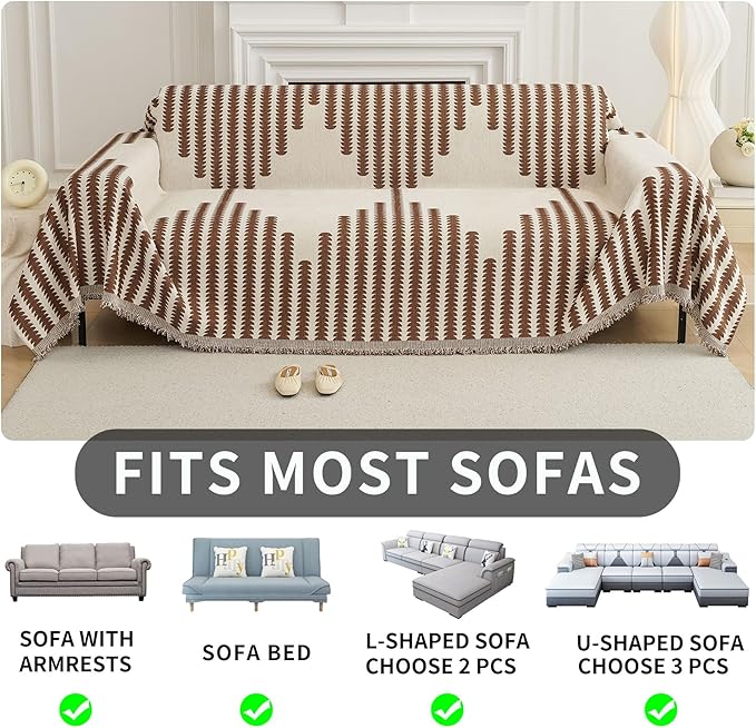 HAOMAIJIA Boho Sofa Covers Couch Covers for 3 Cushion Couch Sofa Pet Friendly Soft Thick Couch Cover for Dogs Washable Sectional Couch Covers L Shape Furniture Protector (Brown, 91"x150")