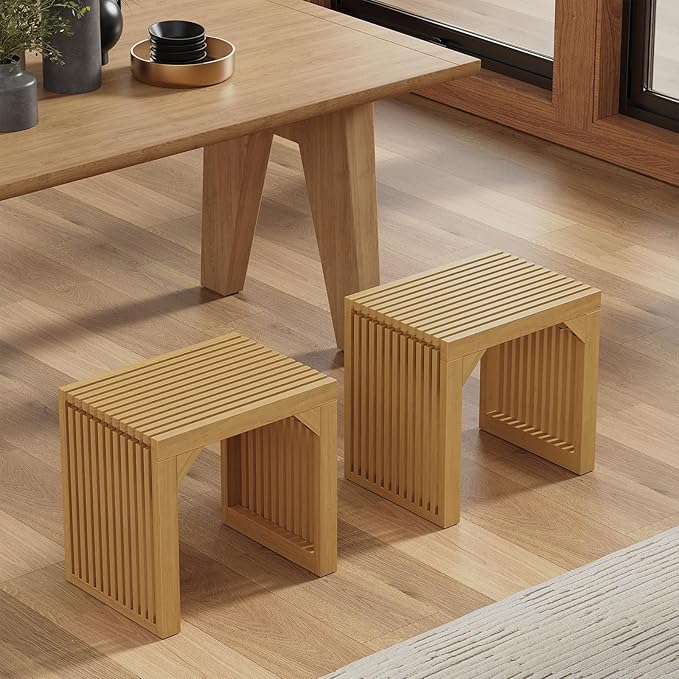 ROOMTEC 18" Dining Bench, Indoor Wood Bench for Entryway,Living Room,Kitchen and Bedroom (Nature, Small Bench)