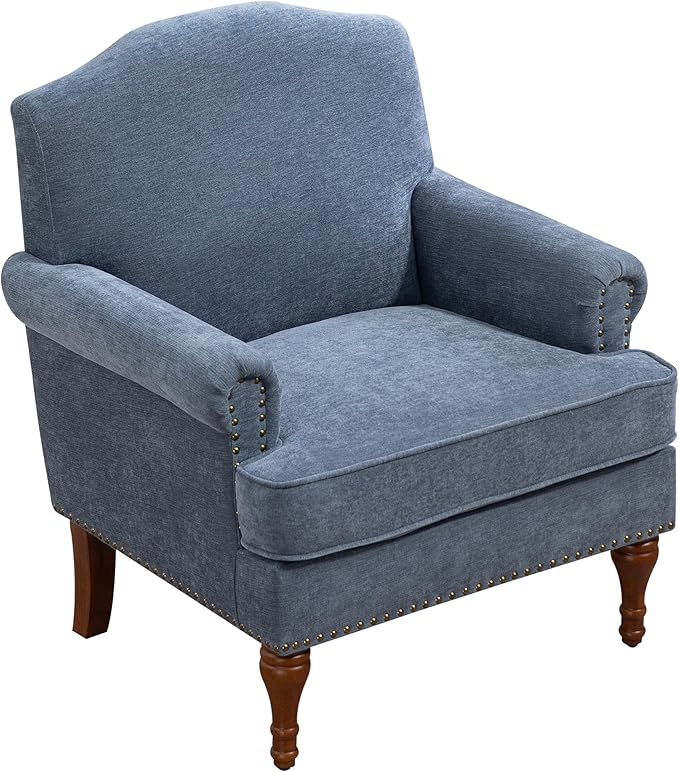 Ball & Cast Accent Chair with Nailhead Trim Armchair,Comfy Chenille Club Sofa Living Room Chairs w/Springs Cushions & Wood Legs,Traditional Single Couch for Bedroom,Farmhouse,Grey
