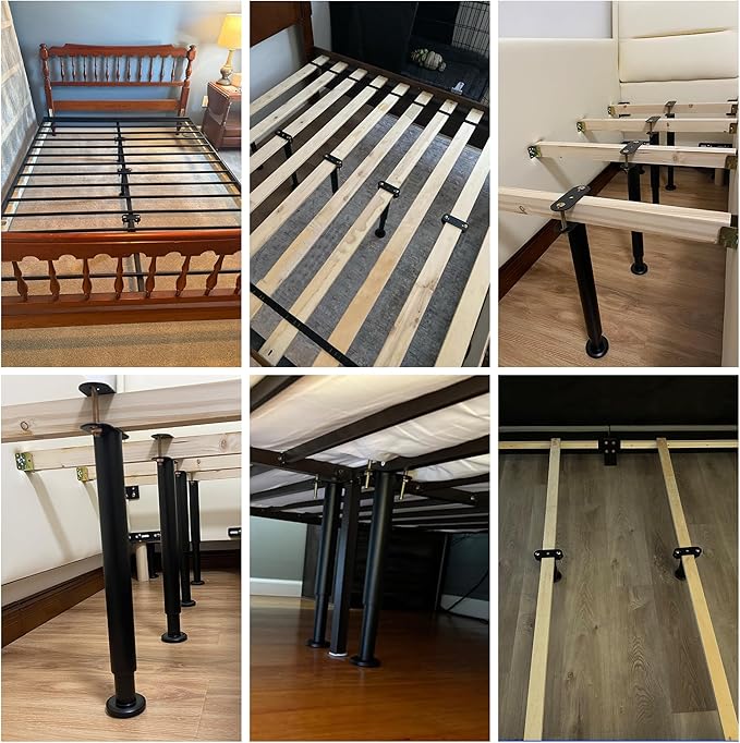 4 Pack Adjustable Height Center Support Leg for Bed Frame, Upgrade Under Bed Support Leg with Wider Base, Bed Support Legs for Wood Slats, Bed Frame Legs Replacement, Patas para Cama Queen De Madera