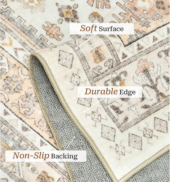 zesthome 8x10 Area Rugs for Living Room,Non-Slip Backing Washable Rugs,Vintage Large Area Rug，Stain Resistant Home Decor Rug