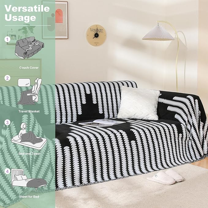 Boho Sofa Cover, Couch Covers for 3 Cushion Couch Sofa Pet Friendly, Sofa Cover Washable, Soft Chenille Living Room Couch Covers Slipcover, Pet Furniture Protecto (2# Black, 71" x 134")