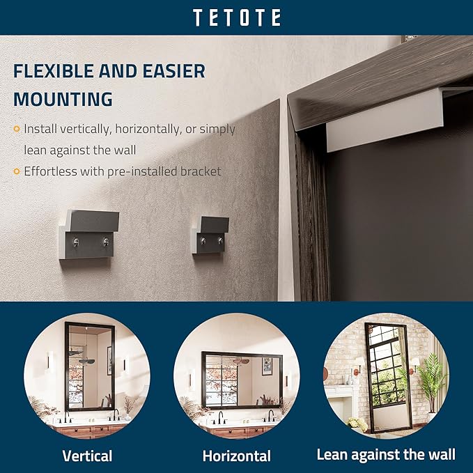 TETOTE 18 x 26 Black Wooden Mirror for Bathroom Wall/Bedroom/Living Room/Entryway Farmhouse Rustic Bathroom Vanity Mirror for Over Sink Waterproof (Horizontal/Vertical Mounted)