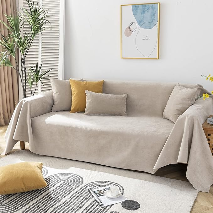 STACYPIK Waterproof Anti-Cat Scratch Couch Covers, Beige Sofa Covers for Dogs, Non-Slip Couch Covers for 2 Cushion Couch, Washable Love Seat for Sectional, Furniture Protector Sofa Slipcover-71X90IIN