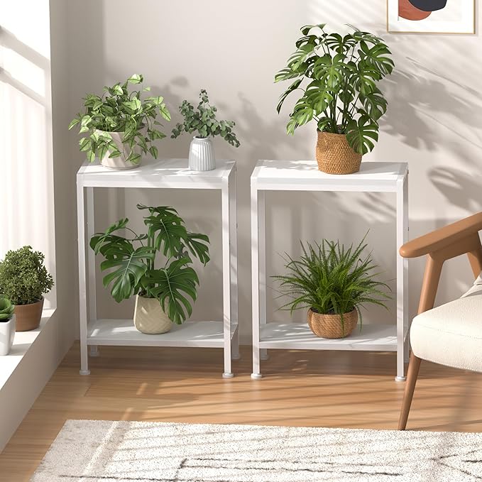 Narrow Side Table for Small Space, 2-Tier Small End Table with Shelf Holder, Slim Nightstand, Skinny Snack Couch Table in Living Room, Bedroom, Study, Kitchen and Balcony (White)