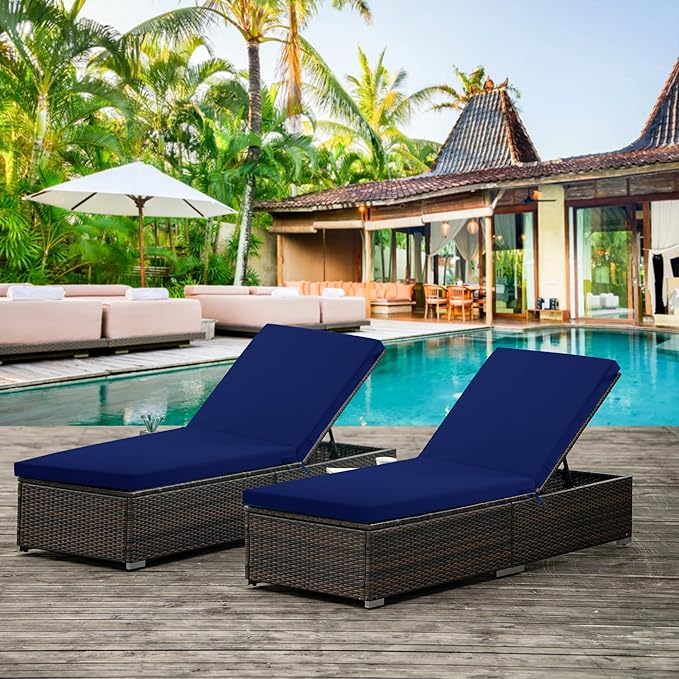 Chaise Lounge Cushions Outdoor Set of 4 - Waterproof and Fade Resistant Sun Lounger Replacement Cushions - Patio Lounger Pads with Removable Cover for Pool, Deck, 72 x 21 x 3 Inch, Navy