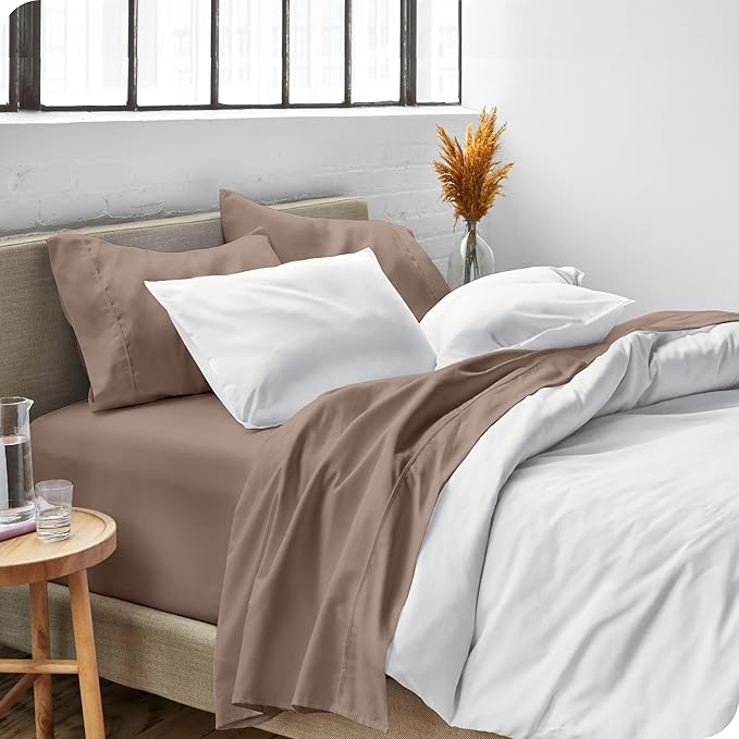 Bare Home Full XL Sheet Set - Luxury 1800 Ultra-Soft Microfiber Full Extra Long Bed Sheets - Double Brushed - Deep Pockets - Easy Fit - 4 Piece Set - Bedding Sheets & Pillowcases (Full XL, Taupe)