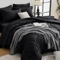 HEVUMYI Black 120x98 Oversized King Comforter Set - 7-Piece All Season Bed in a Bag Oversized King, Ultra Soft Bedding Set with 120 x 98 Comforter, Flat Sheet, Fitted Sheet, Pillowcases, Pillow Shams