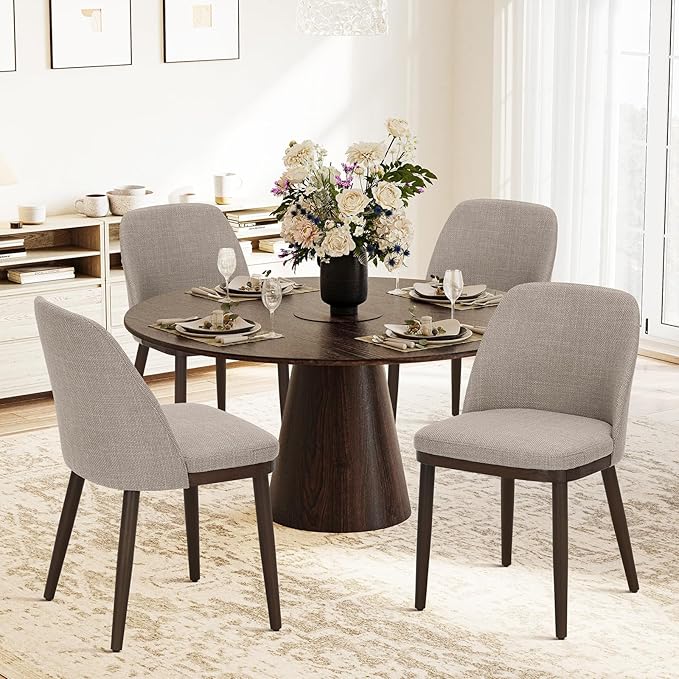 COLAMY Upholstered Dining Chairs Set of 4, Modern Kitchen Chairs with Back, Fabric Side Dining Room Chairs with Wood Legs for Kitchen Dining Room Restaurant, Camel