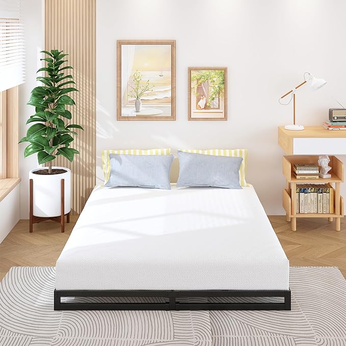 4 Inch King Size Bed Frame Sturdy Mattress Foundation, Heavy Duty Metal Platform with Steel Slats Support No Box Spring Needed, Noise Free, Easy Assembly, Black