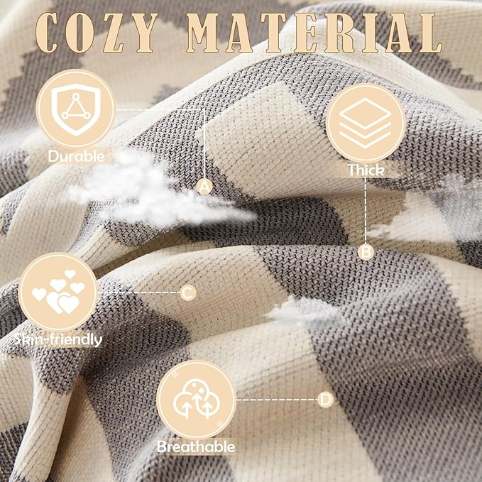 HANDONTIME Grey Sofa Cushion Covers Boho Couch Sofa Covers Dog Couch Cover for Sofa Chenille Couch Sofa Slipcover for Pets Sofa Cover Thick Washable Sectional Slip Covers for Sofas/Couches, 91" X150"