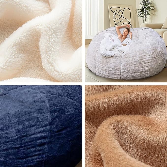 Bean Bag Chair for Adults Kids Without Filling Comfy Fluffy Giant Round Beanbag Lazy Sofa Cover for Reading Chair Floor Chair, 5FT, Black