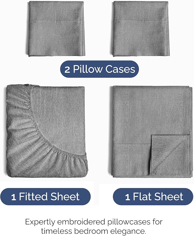 King Size 4 Piece Sheet Set - Comfy Breathable & Cooling Bed Sheets Set - Hotel Luxury Bedding for Women, Men, Kids, Teens, Boys & Girls - Deep Pockets, Soft & Wrinkle Free - Grey (Heathered Sheets)