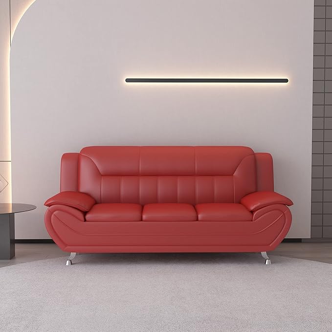 Container Furniture Direct Michael Modern Faux Leather Upholstered Stainless Steel Legs Living Room, Chair, Loveseat, Sofa, Black Camel