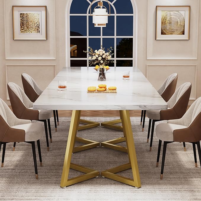 Tribesigns Square Dining Table for 10, 31.5" Modern White Dinner Table with Metal Base, Kitchen Table for Dining Room, Small Space, Apartment, White & Gold