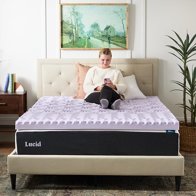 Lucid Lavender Infused 3 Inch Memory Foam Mattress Topper - Twin Size - Plush Feel - 5 Convoluted Zones - CertiPUR Certified - New Home Owner & Dorm Room Essentials