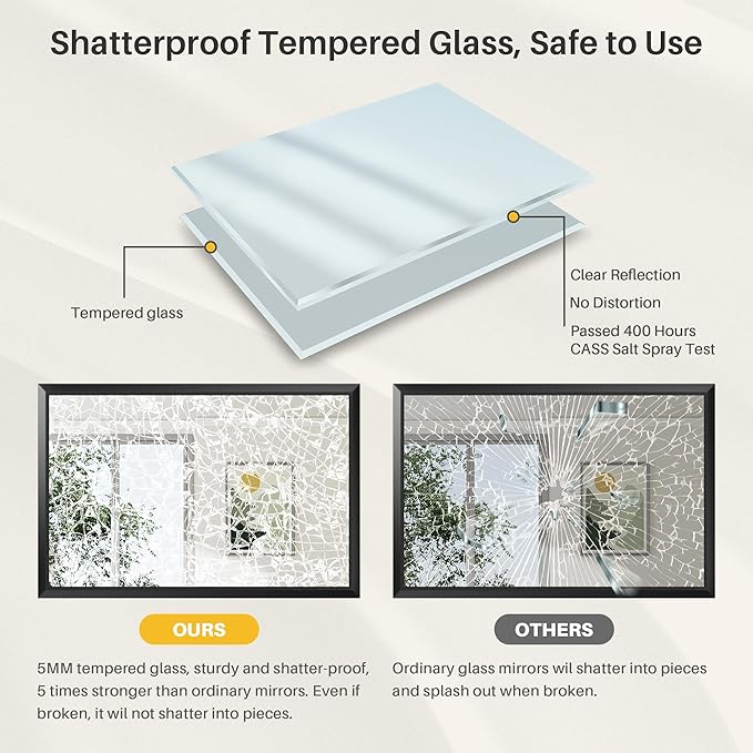 48x36 Inch Black Bathroom Mirror for Wall, Thick Metal Framed Rectangle Mirrors for Over Sink, Bedroom, Living Room, Entryway, Anti-Rust, HD Tempered Glass