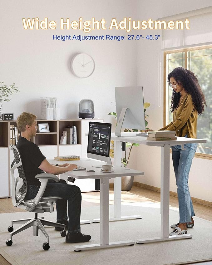 YIHAYO Electric Standing Desk, 55 x 24 Inches Stand Up Desk with Splice Board, Adjustable Height Desk, Computer Desk for Home Office, White Frame/White Top