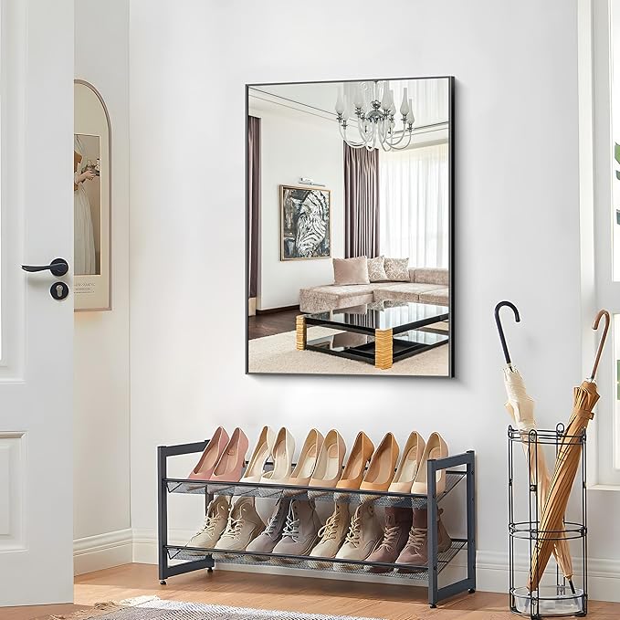 36x48 Inch Black Rectangle Mirrors for Wall, Large Bathroom Mirror for Over Sink, Black Framed Rectangular Mirror for Living Room Bedroom Bathroom, Hangs Horizontally or Vertically