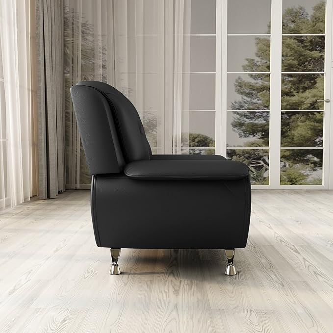 Container Furniture Direct Michael Modern Faux Leather Upholstered Stainless Steel Legs Living Room, Chair, Black