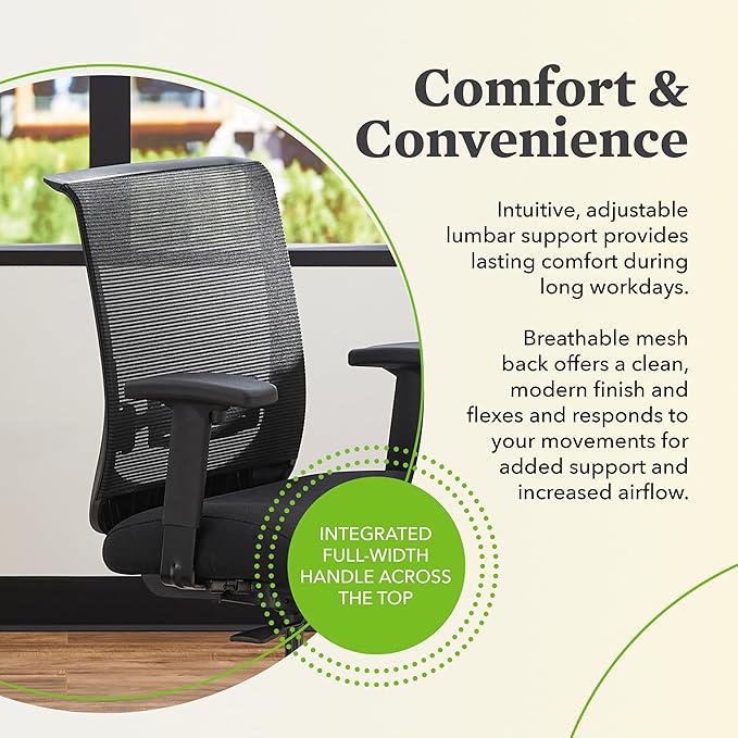 HON Convergence Ergonomic Office Chair, Breathable Back Support Mesh, Adjustable Arms, Computer Chair with Lumbar Support, Rolling Swivel Wheels, Comfortable Synchro-Tilt Recline, Fabric, Fog