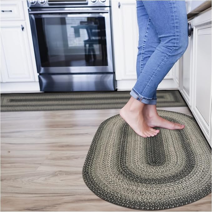 Flint Hill Braided Oval Rugs 20x30 - Gray Jute Entryway Rug for Primitive Decor