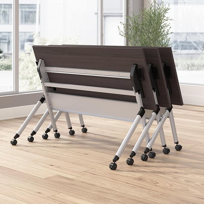 Bush Business Furniture Folding Training Table, 72 inch Desk with Powered Grommets, Commercial-Grade Bundle for Office or Classroom, Envision Collection, Gray