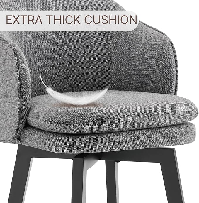 Counter Height Barstools 26 inch Upholstered Swivel Bar Stools with Back and Wood Legs for Kitchen Island,Set of 1,Dark Grey Fabric